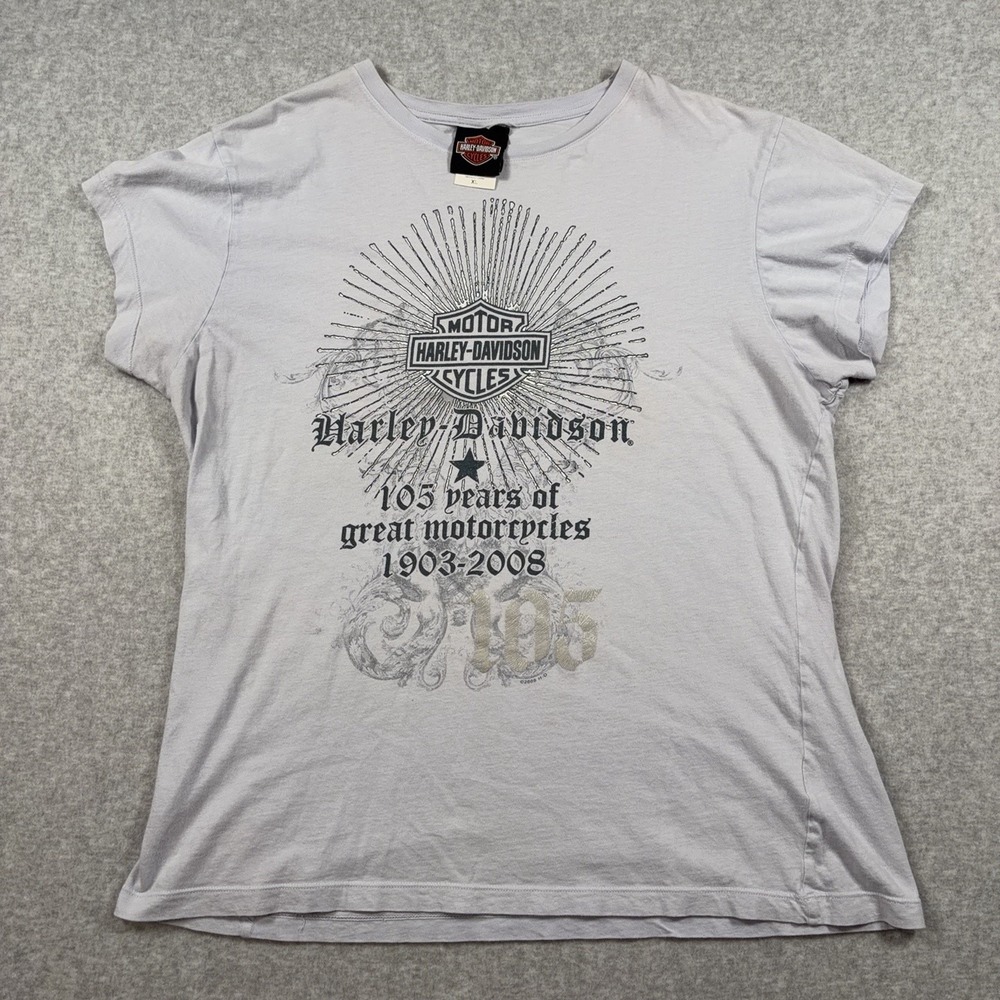 Harley-Davidson Shirt Womens XL Gray 105th Anniversary Short Sleeve Graphic Tee